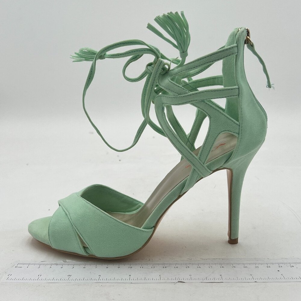 XYD Light Green High Heel Peep Toe Cross Straps Lace Up Slingback Wedding Sandal